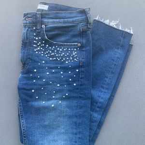 Zara Pearl Embellished Straight Leg Jeans